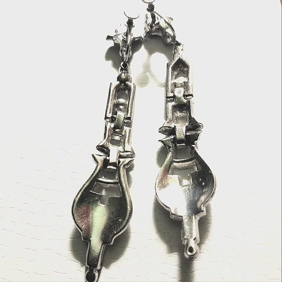 VINTAGE ANTIQUE ART DECO 1920'S DANGLE RHINESTONE STERLING  EARRINGS - Picture 2 of 4
